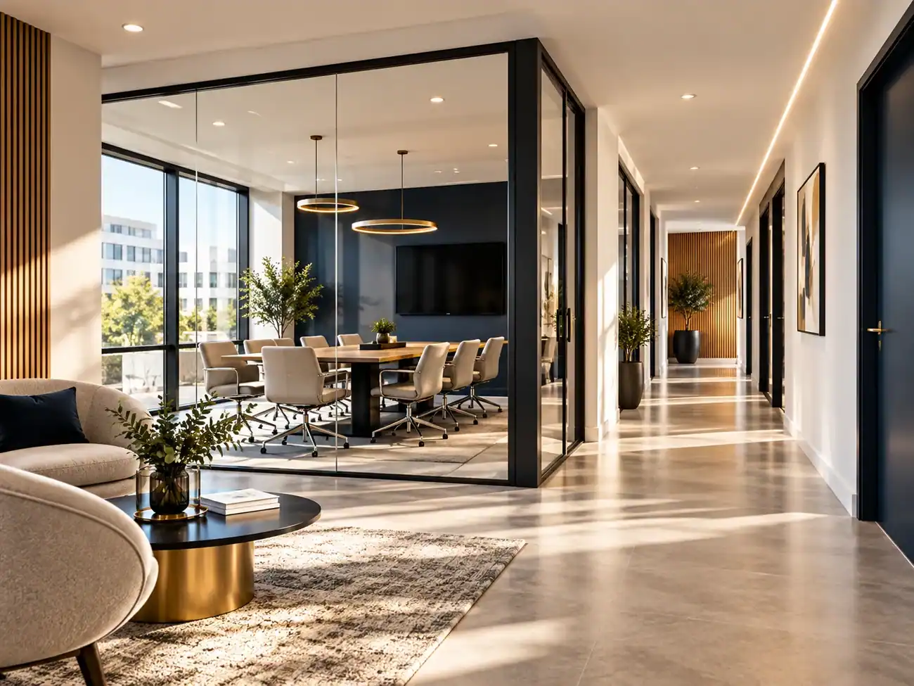 Illustration numérique de bureaux lumineux et contemporains