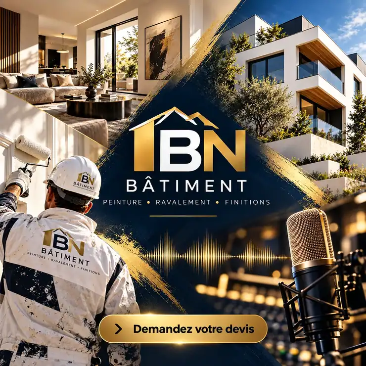 Concept publicitaire numérique avec une tenue fictive aux couleurs de BN BÂTIMENT