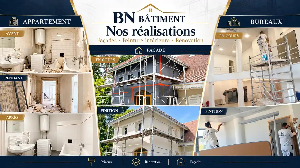 Visuel publicitaire conceptuel généré numériquement : Concept de galerie BN BÂTIMENT, ne représentant pas nécessairement les chantiers réalisés